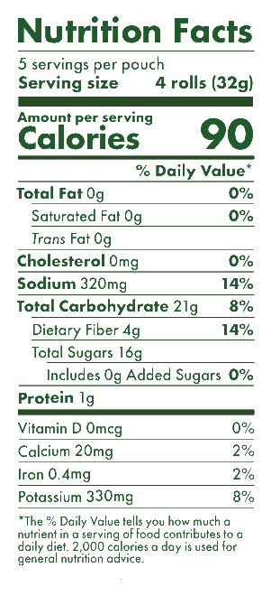 Zucchini Sour Fruit Rolls 2-Pack nutrition facts